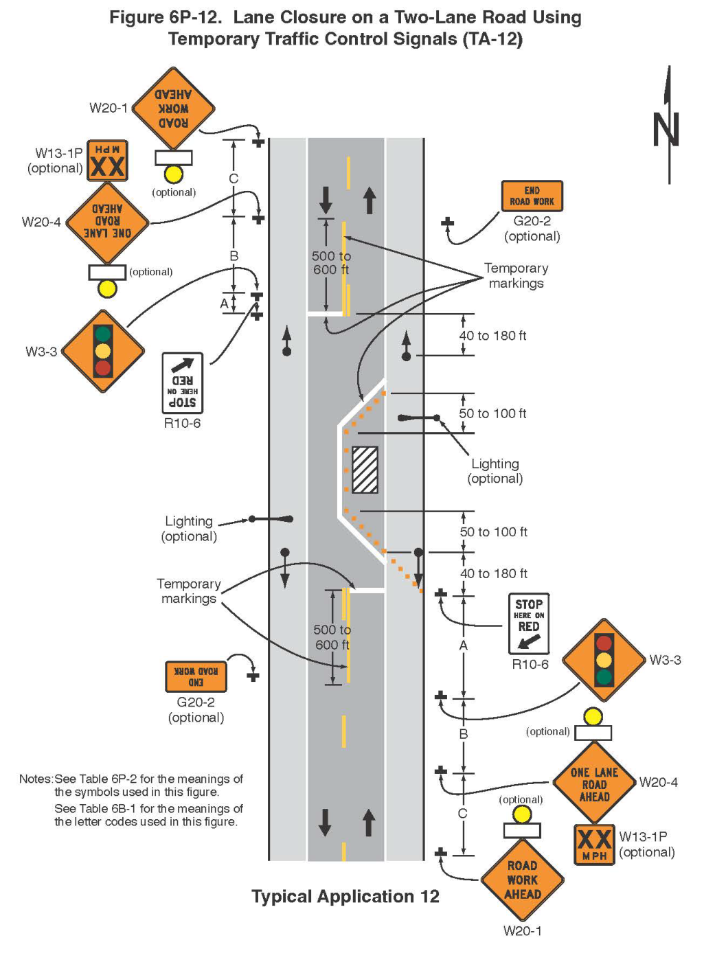 Figure 6P-12. Lane Closure on a Two-Lane Road Using Temporary Traffic Control Signals (TA-12)