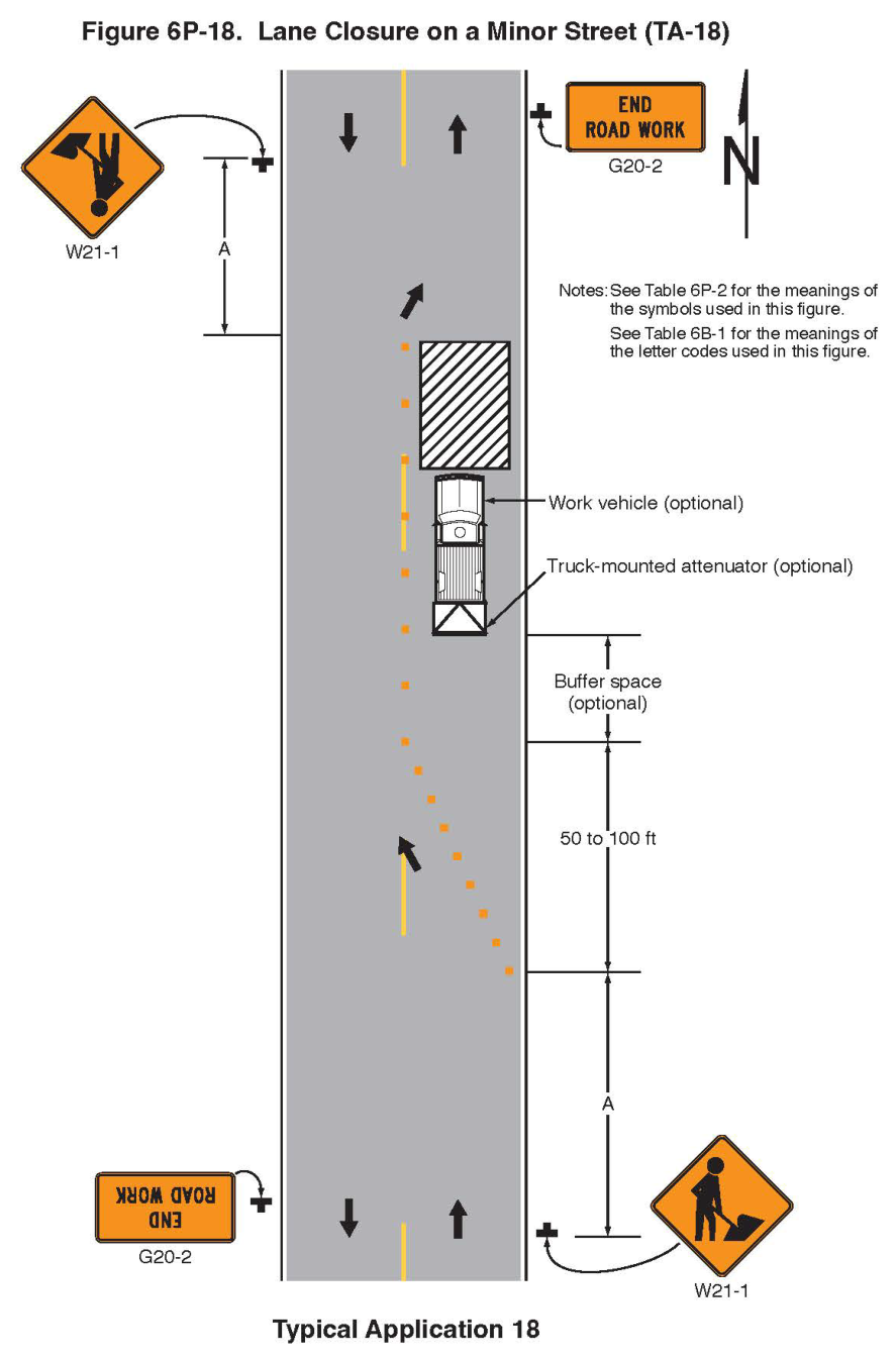 Figure 6P-18. Lane Closure on a Minor Street (TA-18)