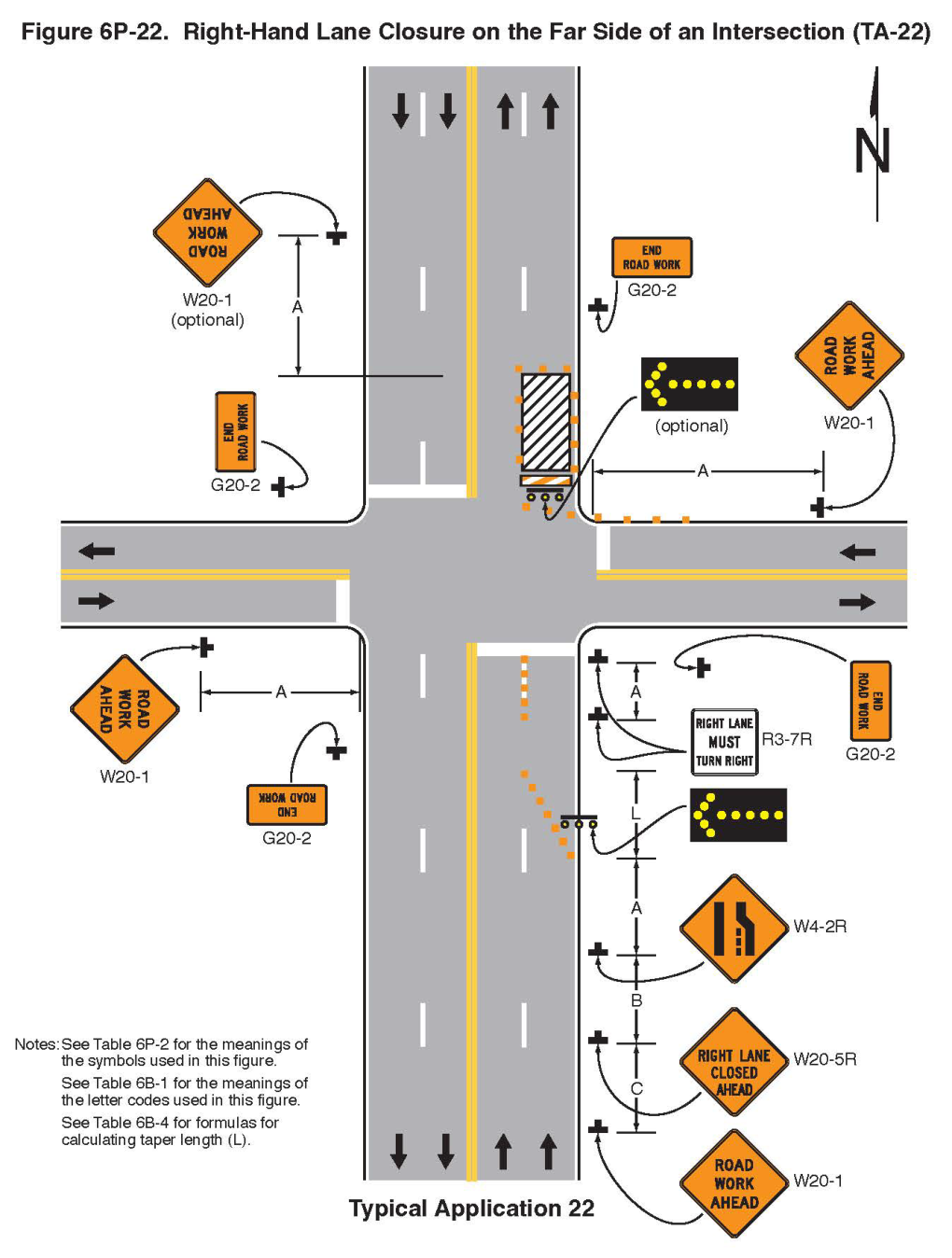 Figure 6P-22. Right-Hand Lane Closure on the Far Side of an Intersection (TA-22)
