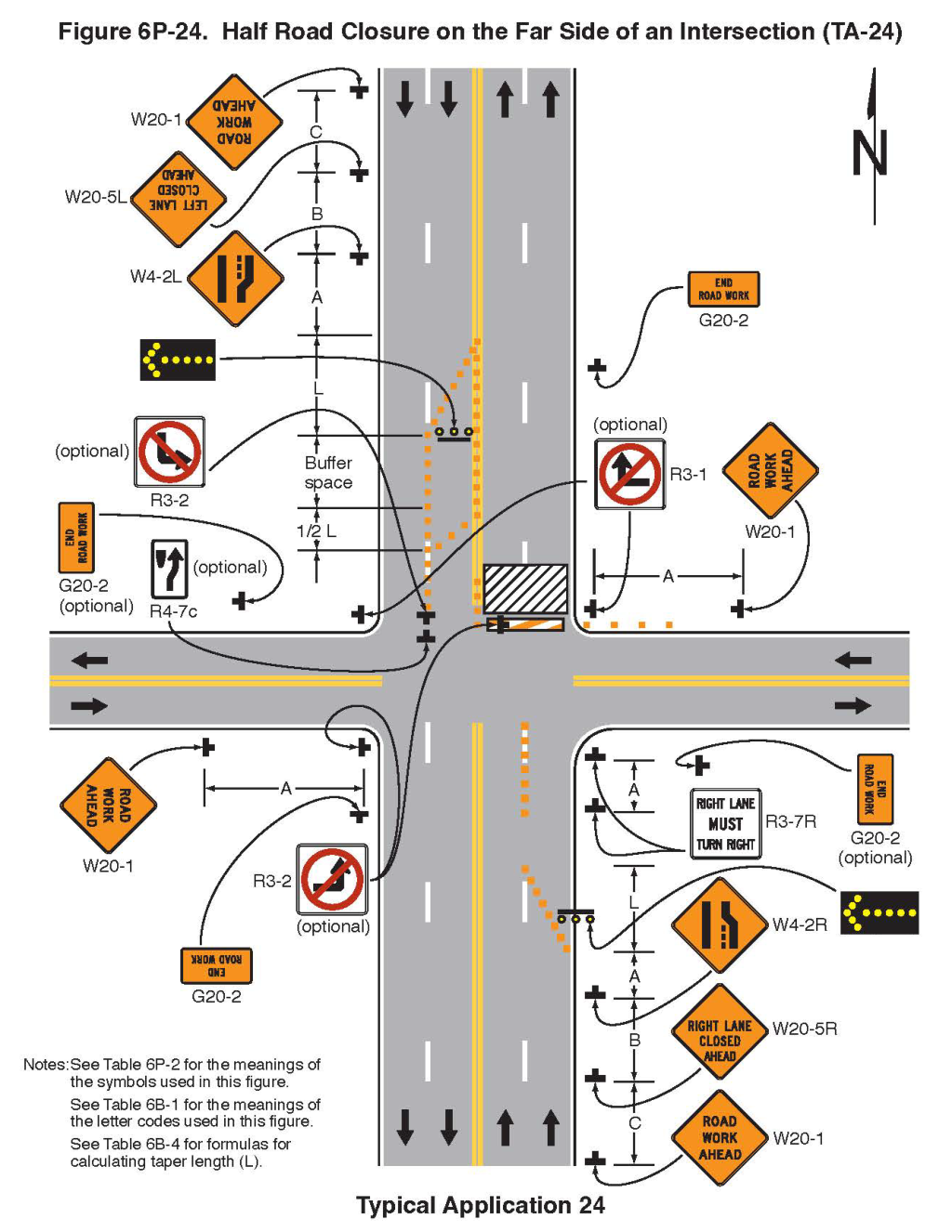 Figure 6P-24. Half Road Closure on the Far Side of an Intersection (TA-24)