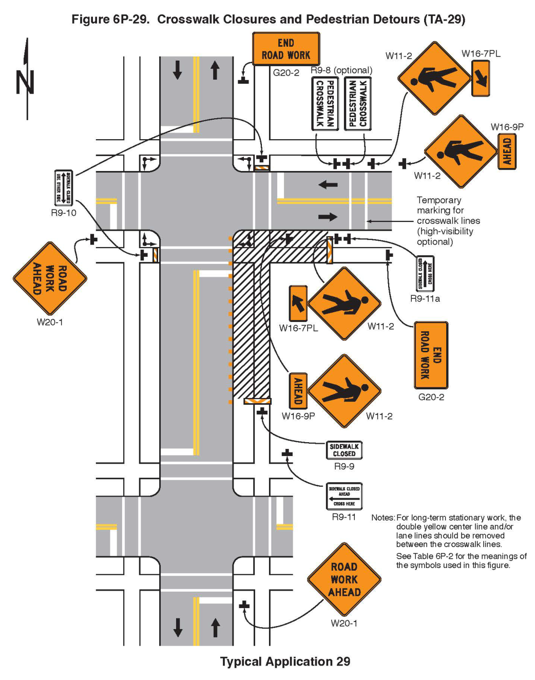 Figure 6P-29. Crosswalk Closures and Pedestrian Detours (TA-29)