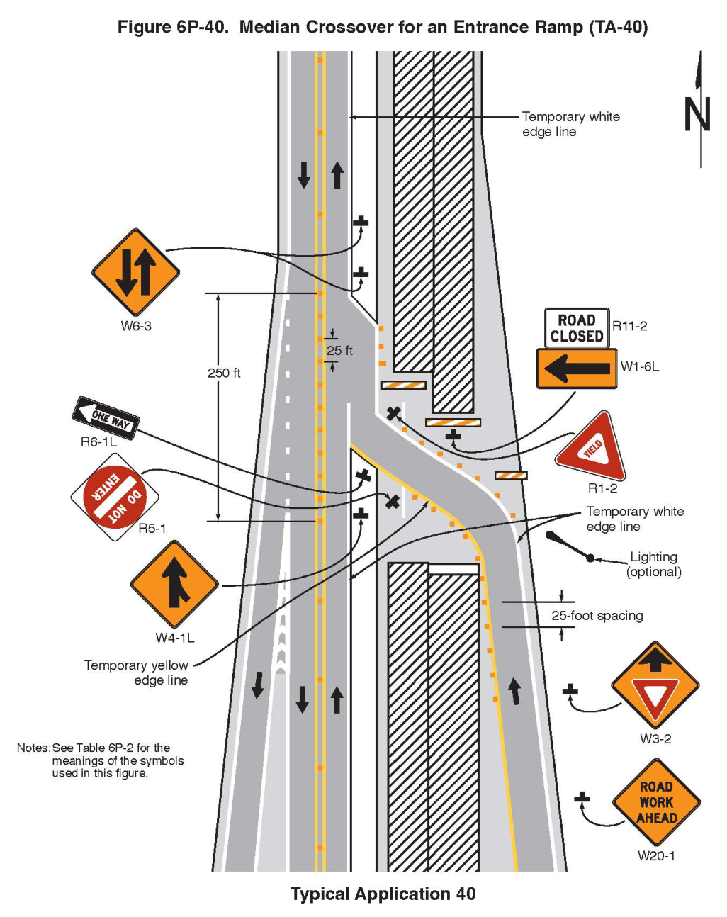 Figure 6P-40. Median Crossover for an Entrance Ramp (TA-40)