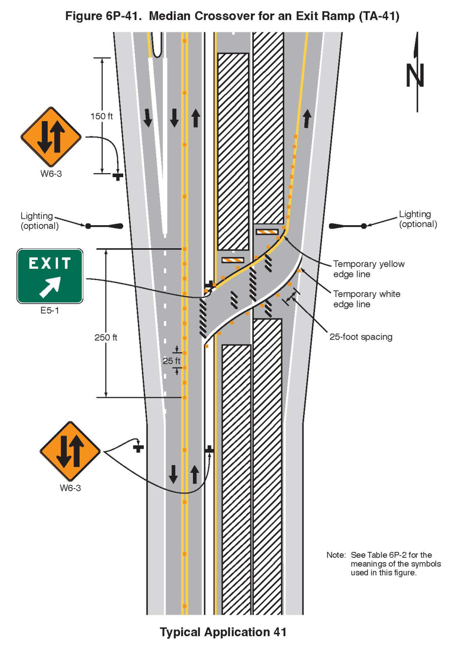 Figure 6P-41. Median Crossover for an Exit Ramp (TA-41)
