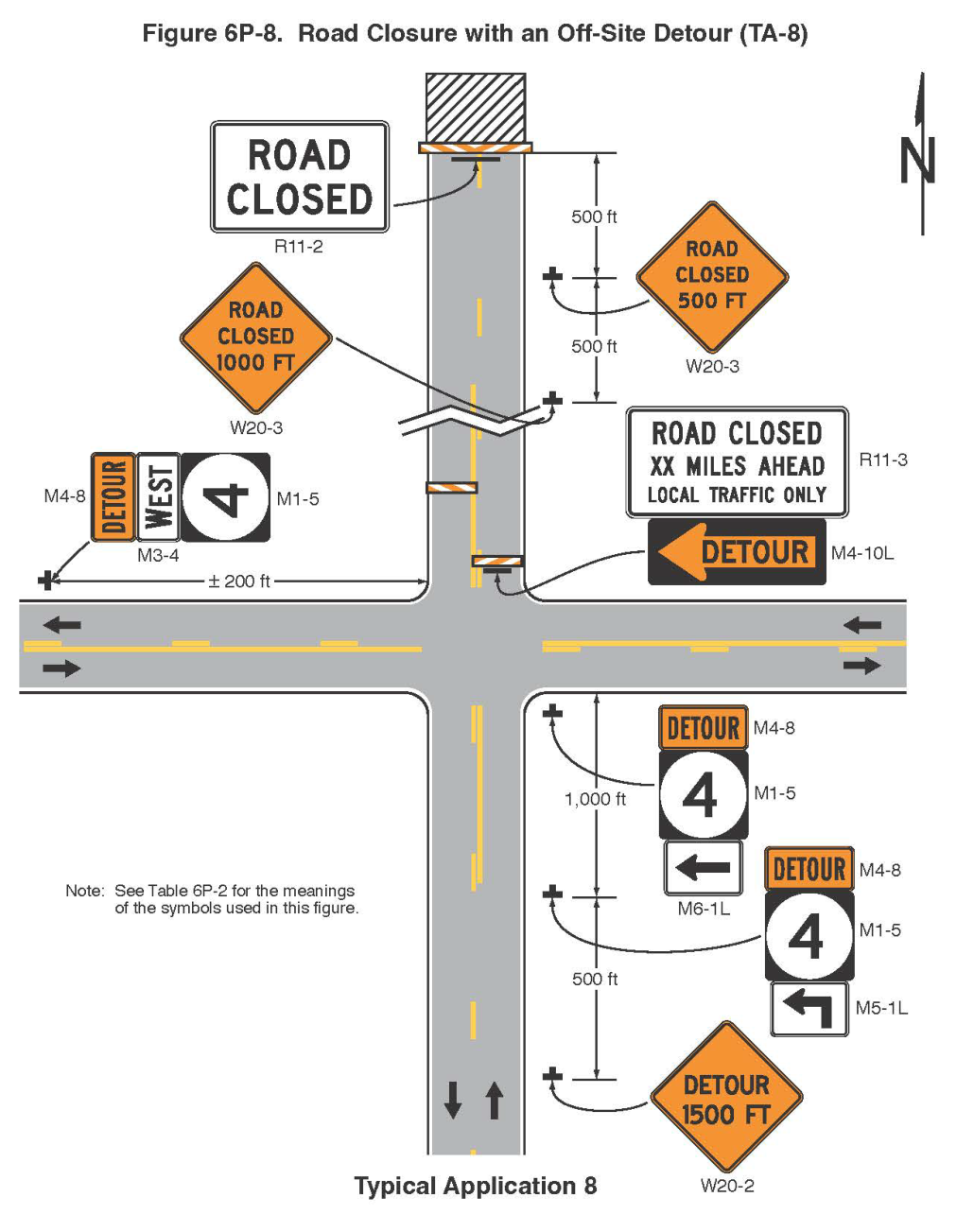 Figure 6P-8. Road Closure with an Off-Site Detour (TA-8)