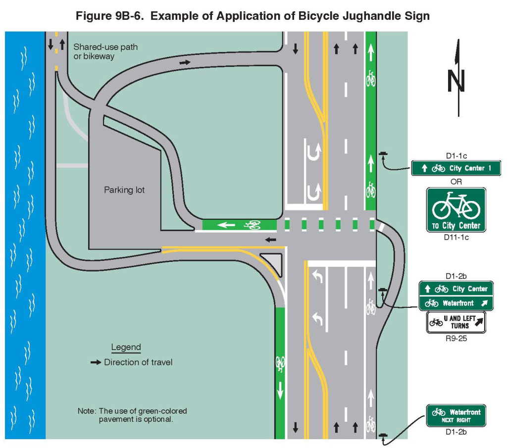 Figure 9B-6. Example of Application of Bicycle Jughandle Sign