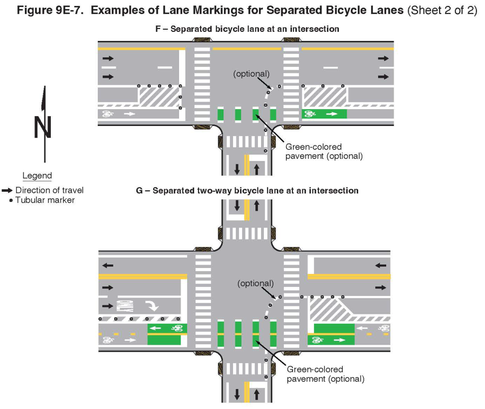 Figure 9E-7. Examples of Lane Markings for Separated Bicycle Lanes (Sheet 2)
