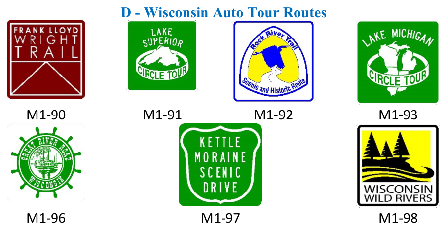 Figure 2D-34, continued panel D: Wisconsin Auto Tour Routes. M1-90, M1-91, M1-92, M1-93, M1-96, M1-97, M1-98.