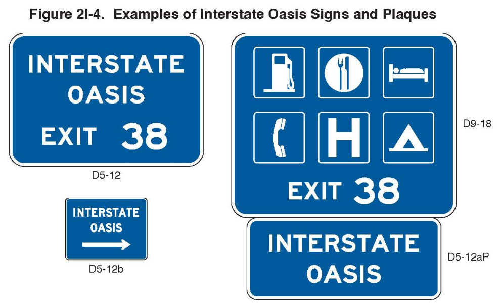 Figure 2I-4. Examples of Interstate Oasis Signs and Plaques