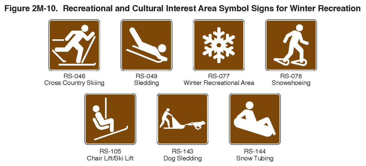 Figure 2M-10. Recreational and Cultural Interest Area Symbol Signs for Winter Recreation