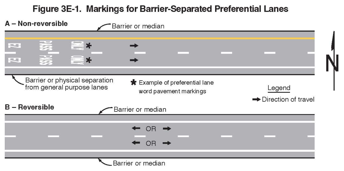 Figure 3E-1. Markings for Barrier-Separated Preferential Lanes